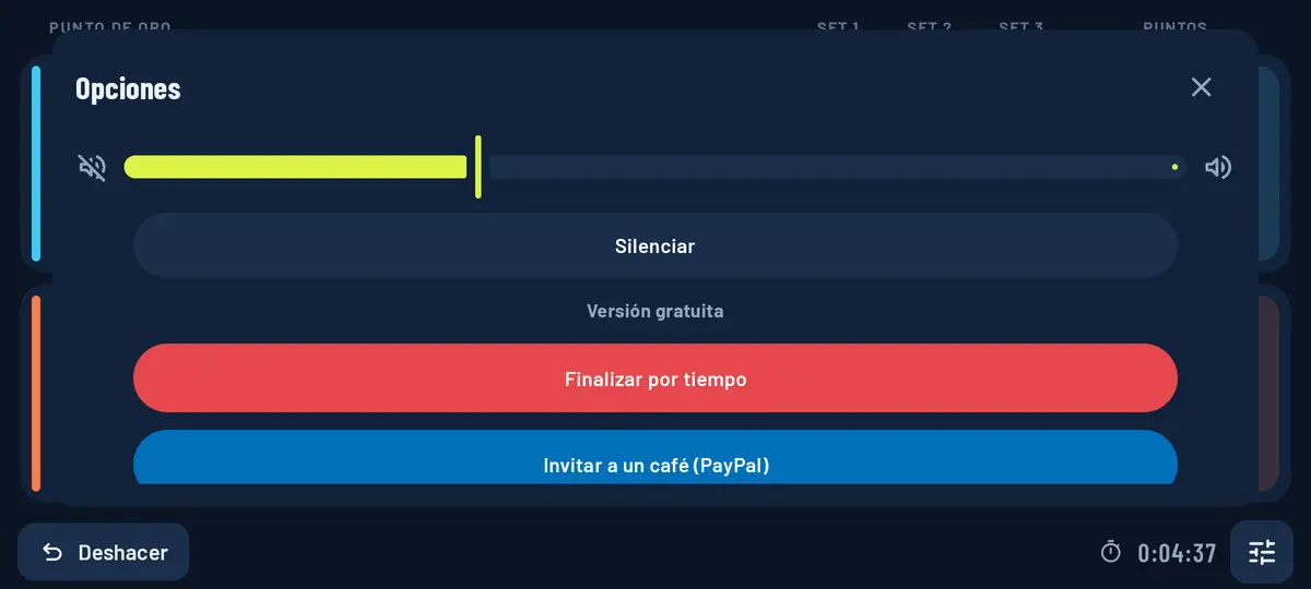 Opciones durante el partido