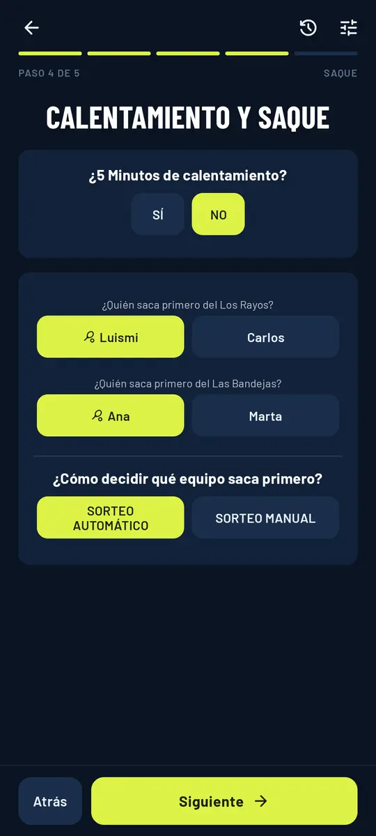 Calentamiento y saque